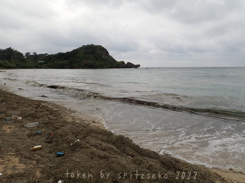2022/2/17現在沖縄恩納村マリブビーチ正面、出入り口付近の軽石状況