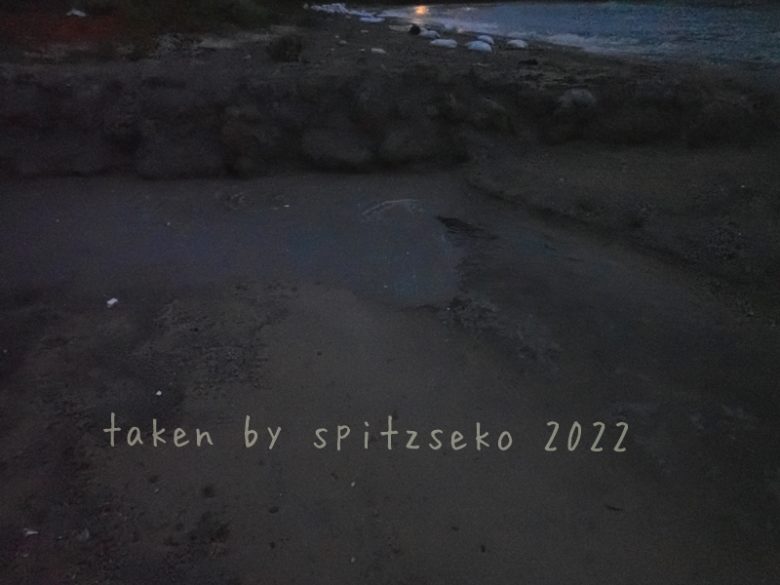 2022/3/19現在、沖縄恩納村マリブビーチ西端の川の軽石状況
